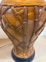 Brown Ceramic Lamp with Bamboo Design