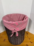 Dark Wicker Pottery Barn Laundry Hamper With Red Gingham Liner