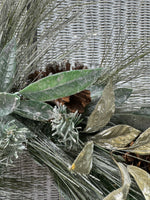 Frosted Glittery Faux Fir & Pinecone Wreath with Ornaments