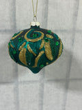 Teal/Gold Glass Ornament, 4" diameter
