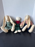 3 Piece Farmhouse Folk Art Stuffed Bunnies And Doll