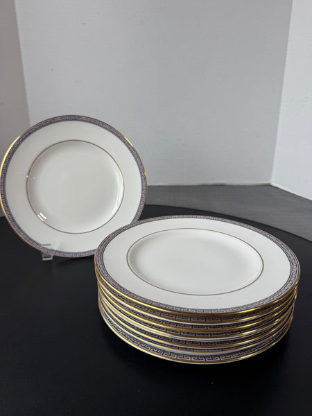 (D) 10-Piece Wedgwood England Palatia R4700 Greek Key Bone China Salad Plates Set (2 SETS AVAILABLE—PRICED INDIVIDUALLY AT $65 EACH SET)