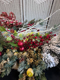 Assorted Lot of Christmas Garland, Candle Rings & Floral Stems