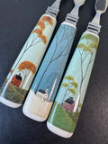 3-Piece Warren Kimble Folk Art Landscape Cheese Spreaders