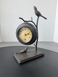 Rustic Metal Birds Stand with Hanging Clock