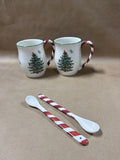 Spode Christmas Tree With Peppermint Handle And Spoons - With Box