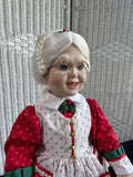Danbury Mint Porcelain Mrs Claus Doll with Tea Set, Accessories & Stand in Box