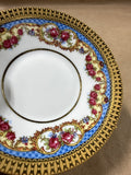 (C) Legle Limoges Teacup With Saucer — Blue Trim With Roses