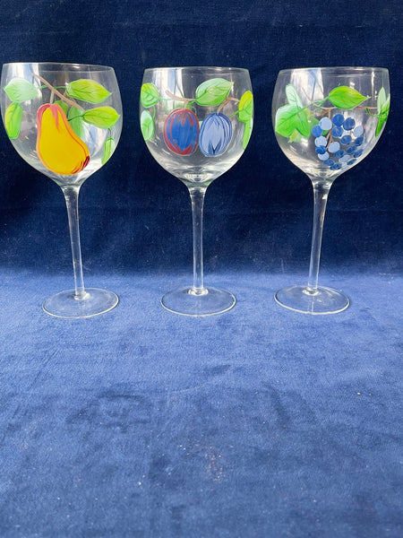 Trio of Painted Fruit Wine Glasses