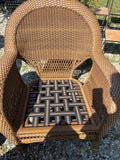 B-All Weather Wicker Chair Pair and Ottoman w/Sunbrella Fabric Cushioms