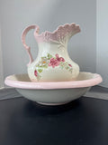 2-Piece Pink & Cream Embossed Floral Basin & Pitcher Set