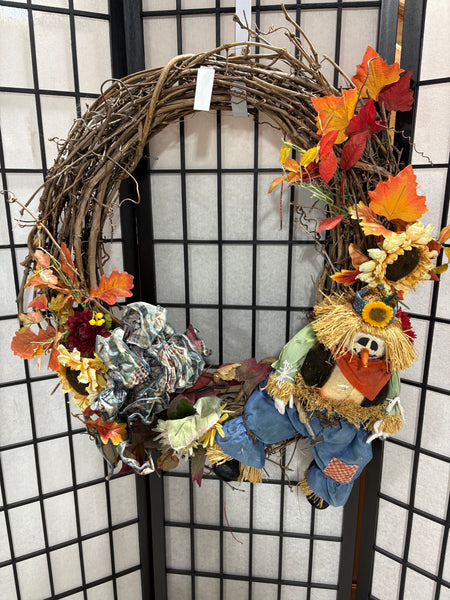 28” Stuffed Scarecrow Autumn Wreath