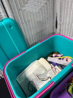 (B) Craftstor 2-Compartment Craft Storage Bin with Some Sewing Supplies