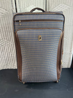 (D) London Fog Kensington Plaid Collection Large Expandable Soft Spinner Luggage