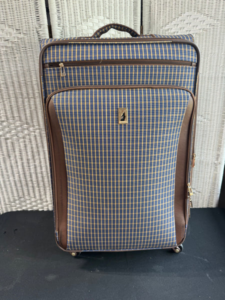 (D) London Fog Kensington Plaid Collection Large Expandable Soft Spinner Luggage