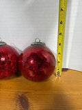 4 Red Mercury Style Heavy Ornaments With Silverplate Caps