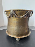 Floral Swag Vintage Hammered Brass Cachepot