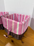 Pottery Barn Kids Sabrina Square Wicker Baskets With Pink Striped Lining - Pair