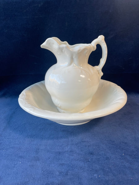 White Ceramic Pitcher and Bowl Set