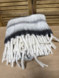 Pottery Barn Grey Striped Throw Blanket With Fringe