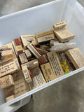 100+ Rubber Stamps in Sterilite 3 Drawer Plastic Rolling Storage Bin (A)