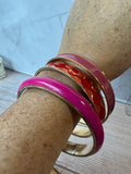 Trio of Pink & Red Enamel Gold Tone Bangle Bracelets