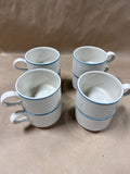 9 Piece Stoneware With Blue Trim Coffee Mugs And Creamer