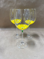 Set Of 3 Handpainted Sunflower Wine Glasses
