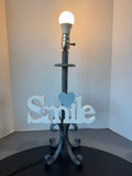 Hand Made Blue Washed Metal Scroll “Smile” Table Lamp (WORKS)