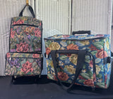Rolling Tapestry Sewing Machine Trolley Bag with Hanging Accessory Bag