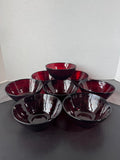 (D) 7-Piece Luminarc France Cristal d’Arques Ruby Red Cereal Bowls Set