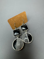 Black & White Geometric Silver Tone Drop Earrings