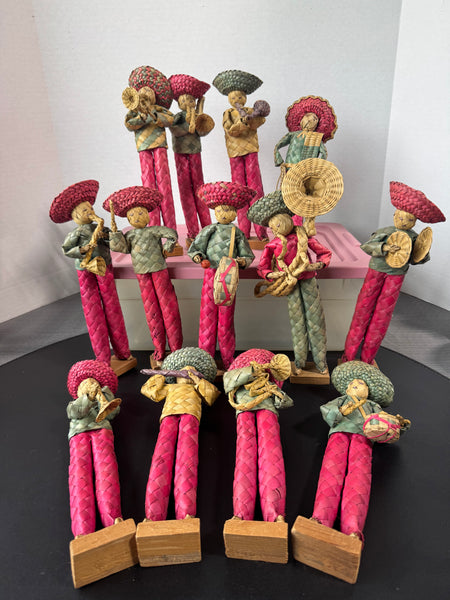 13-Piece Vintage Woven Straw Mexican Folk Art Mariachi Band