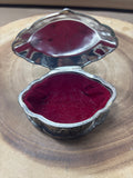 Vintage Silver Plate Box with Victorian Style Relief Work/Burgundy Interior