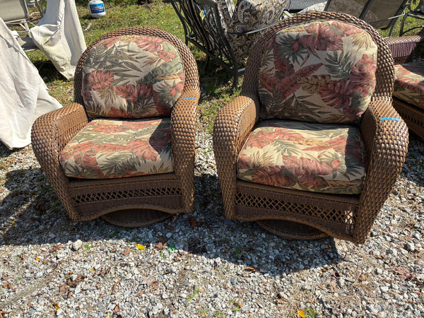 A-All Weather Wicker Rocking Chair Pair w/Sunbrella Fabric Cushioms
