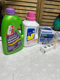 Cleaning Lot (K) Most bottles at least half full