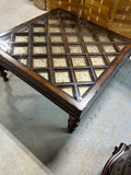 Large Square Coffee Table with Glass and Pullout