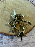 Gigi Giusti Gold Tone Guardian Angel Vintage Brooch with Glitter Stars