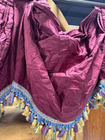 Burgundy Waterfall Valance with Tassels on Wooden Rod