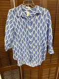 Blue And White Womens Chicos Button Up High Low Blouse SIZE 2
