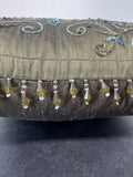 Olive Green Bead & Sequin Embellished Throw Pillow
