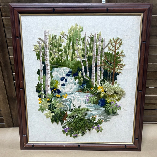 Embroidered Waterfall/Forest Scene (no glass)