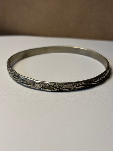 Sterling Bangle with Floral Design