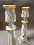 Pair Of Alabaster Stone Candle Stick Holders