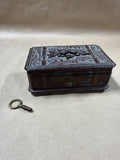 Carved Floral Swiss Music Box With Key - REAS DESCRIPTION