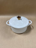 White Le Creuset Noel Stoneware Mini Cocotte with Star Knob With Box - 24 oz (B)