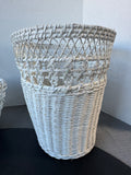 Pair of White Woven Wicker Baskets