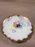 (C) Pink Ribbon Floral Gold Trim Limoges Saucer Plate