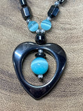 Hematite Heart Necklace with Blue Beads