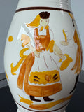 Hand Painted Folk Style Glazed Pottery Lamp (WORKS)